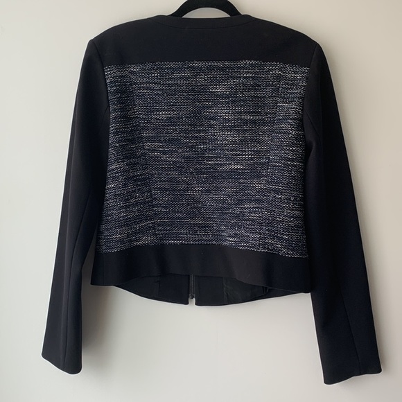 Classiques Entier L Cropped Tweed Collarless Blazer Jacket Black Blue Colorblock - Picture 4 of 8